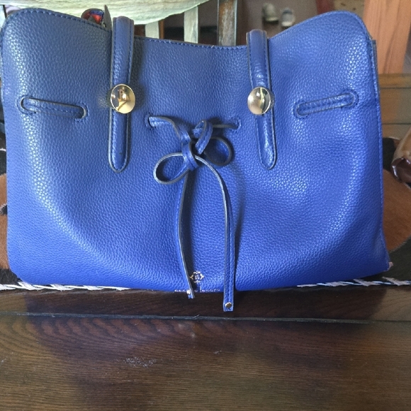 Nanette Lepore Handbags - Nanette Lepore Blue and Gold Shoulder Bag with Structured Design